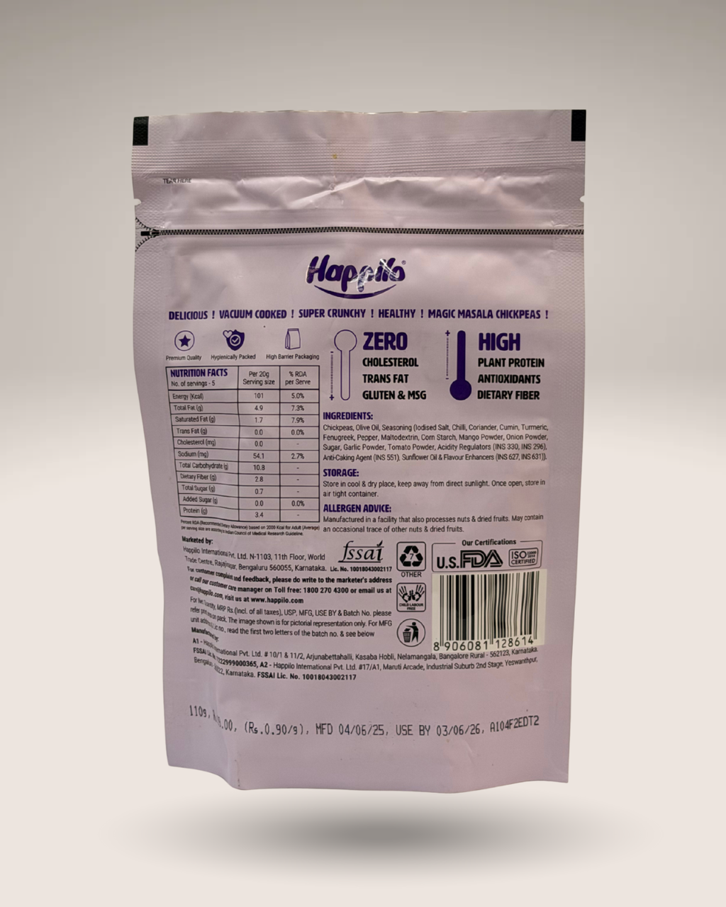 Happilo Magic Masala Chickpeas (Vacuum Cooked)