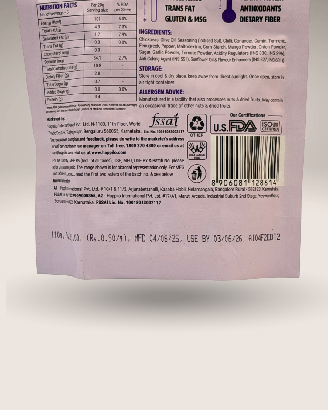 Happilo Magic Masala Chickpeas (Vacuum Cooked)