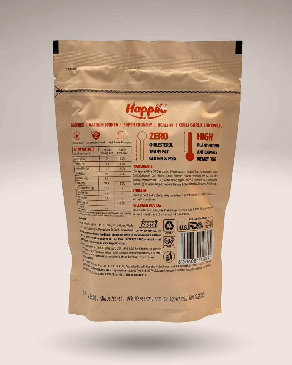 Happilo Chilli Garlic Chickpeas (Vacuum Cooked)