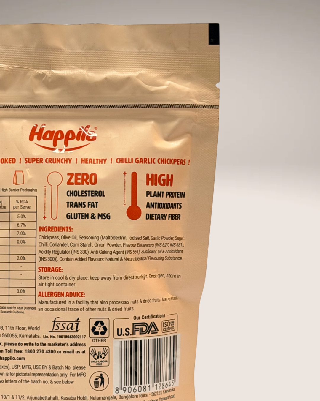 Happilo Chilli Garlic Chickpeas (Vacuum Cooked)