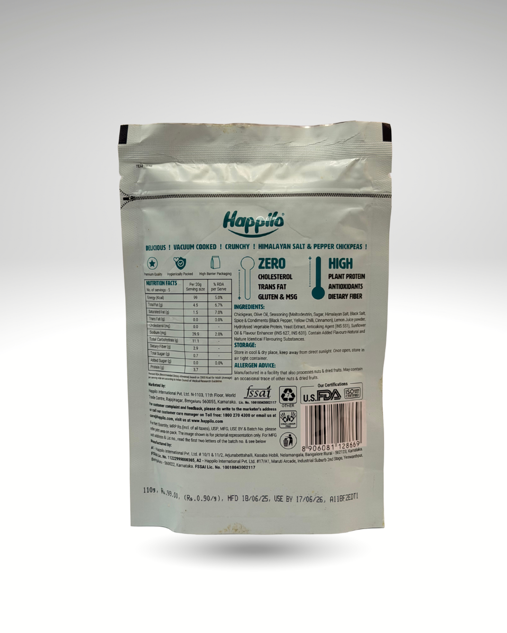 Happilo Himalayan Salt & Pepper Chickpeas (Vacuum Cooked)