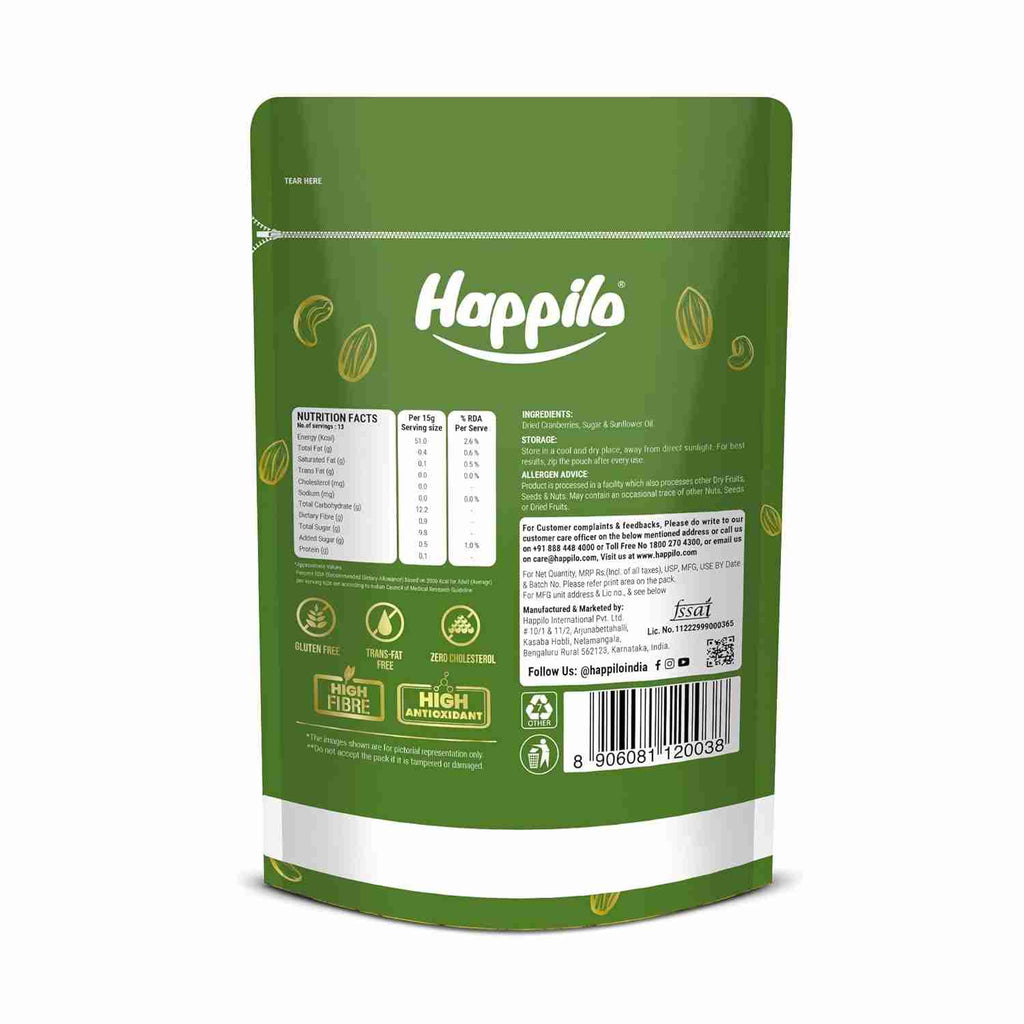 Happilo Premium Californian Dried and Sweet Whole Cranberries (Happilo, Bengaluru)