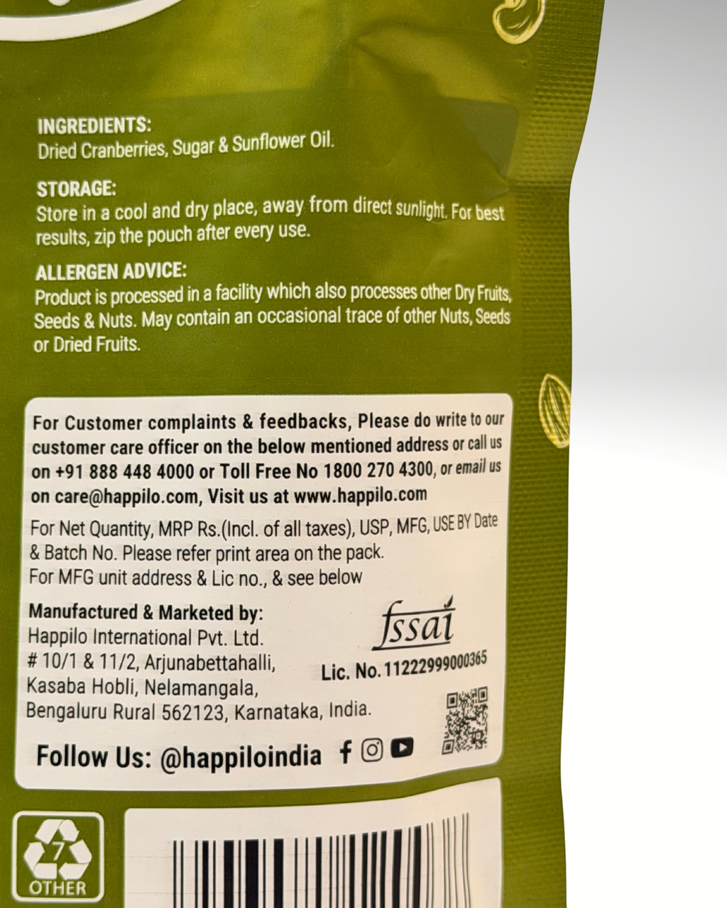 Happilo Californian Premium Sweet Dried Whole Cranberries