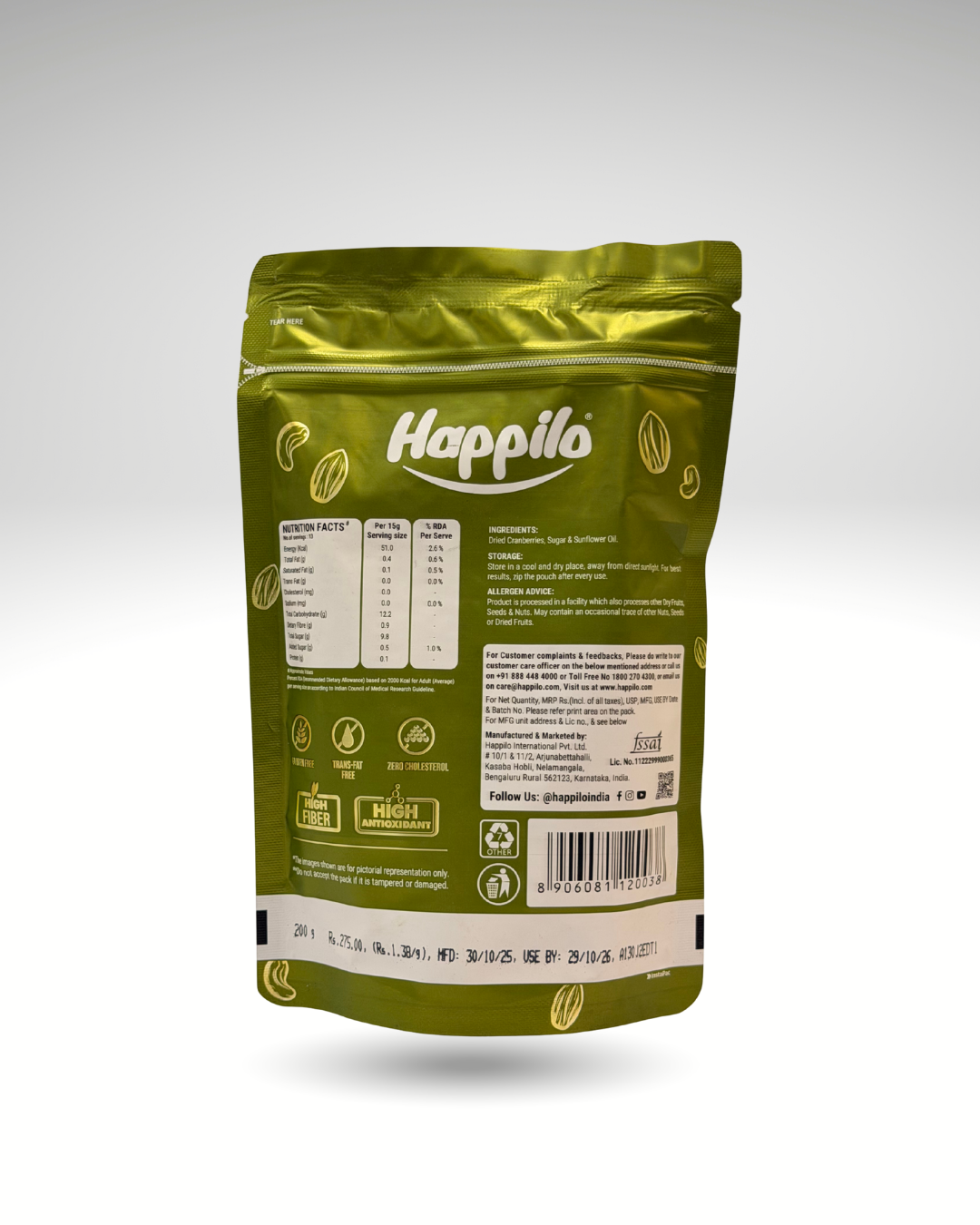 Happilo Californian Premium Sweet Dried Whole Cranberries