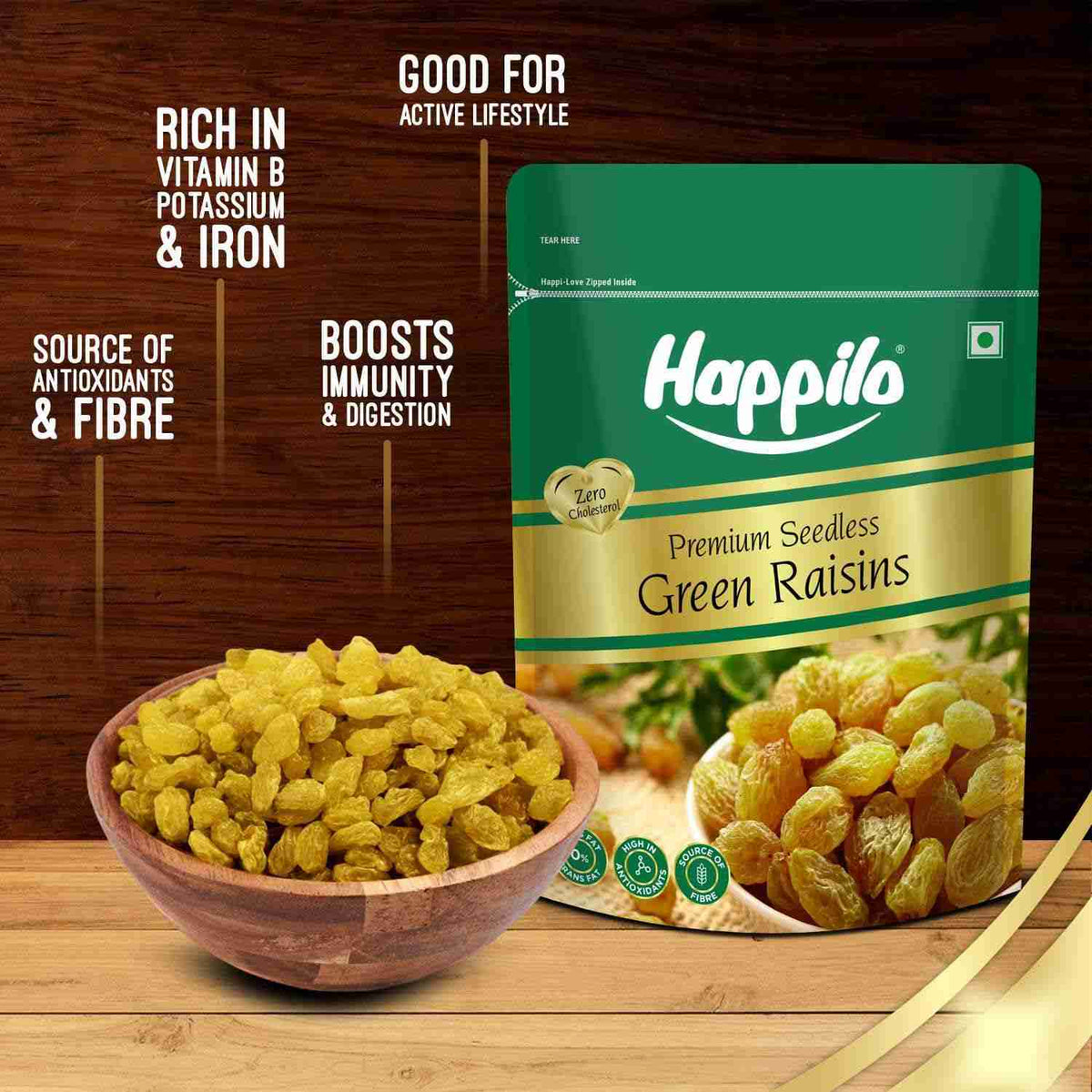 Premium Seedless Green Raisins (Happilo, Bengaluru)