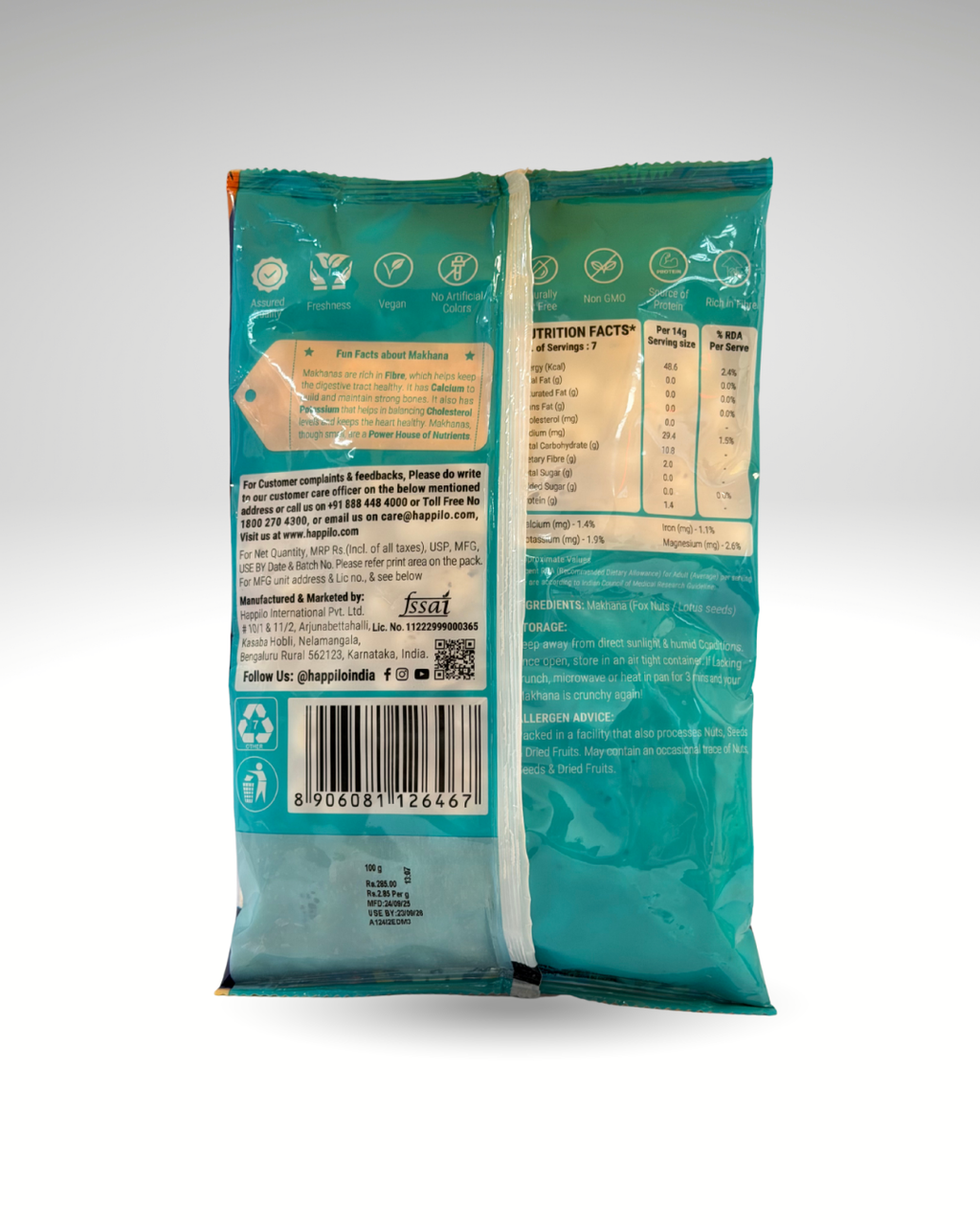 Happilo Premium High Protein Makhana (Fox Nuts / Lotus Seeds Pops)