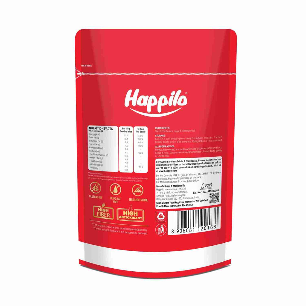 Happilo Premium Californian Dried and Sweet Sliced Cranberries (Happilo, Bengaluru)