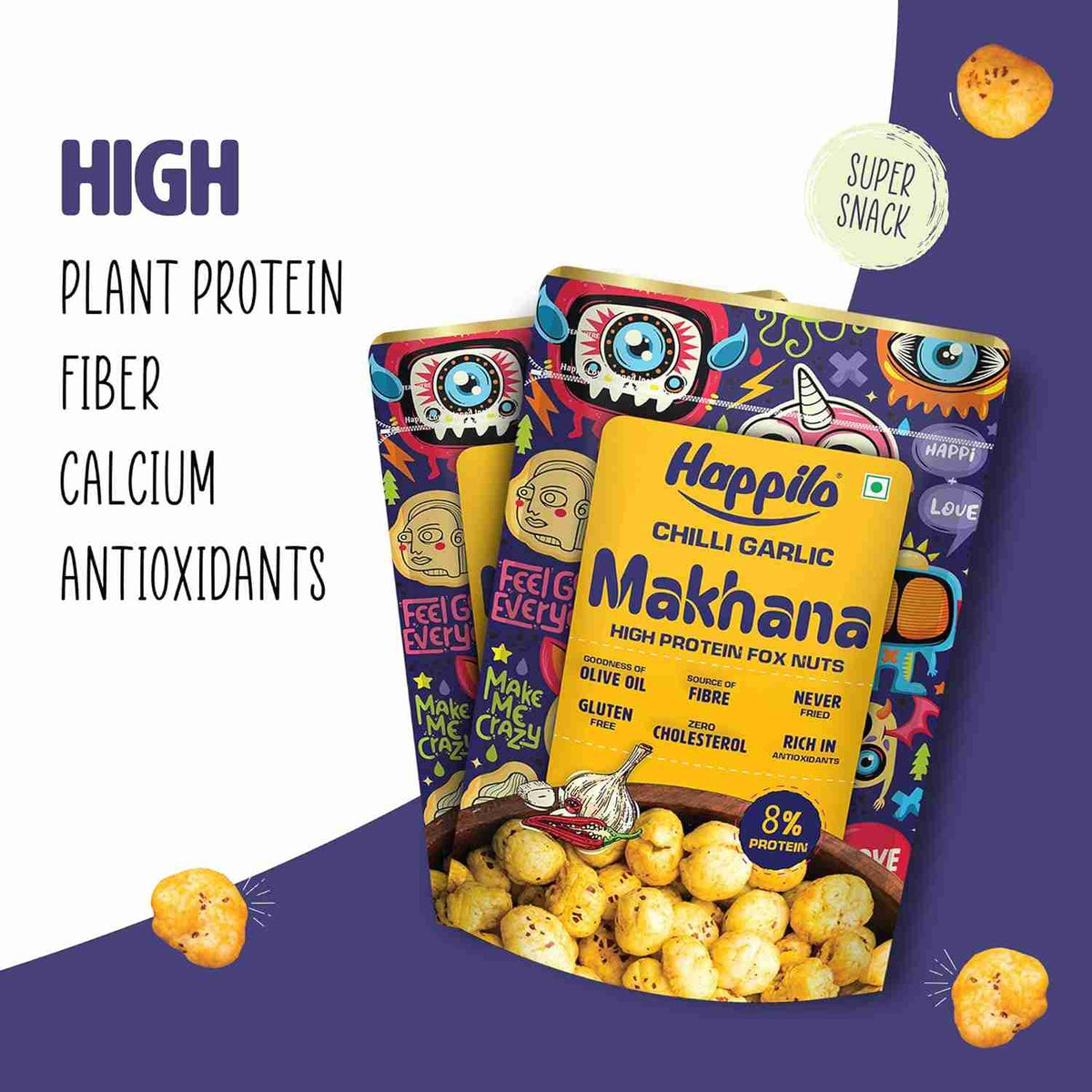 Premium Super Snack Makhana Chilli Garlic (Happilo, Bengaluru)