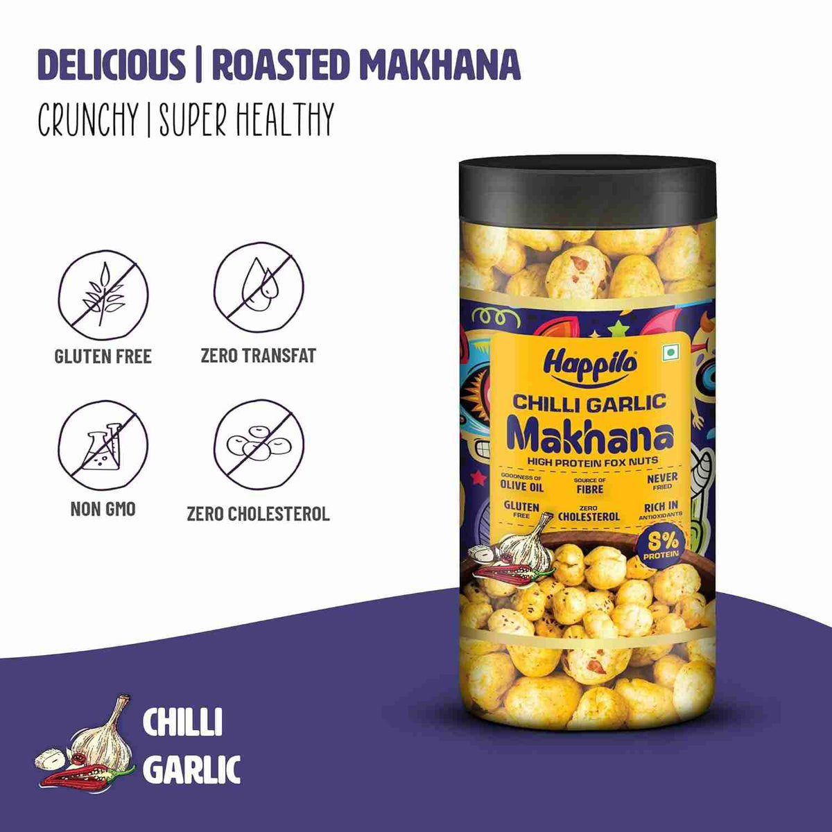 Premium Makhana Chilli Garlic Jar (Happilo, Bengaluru)