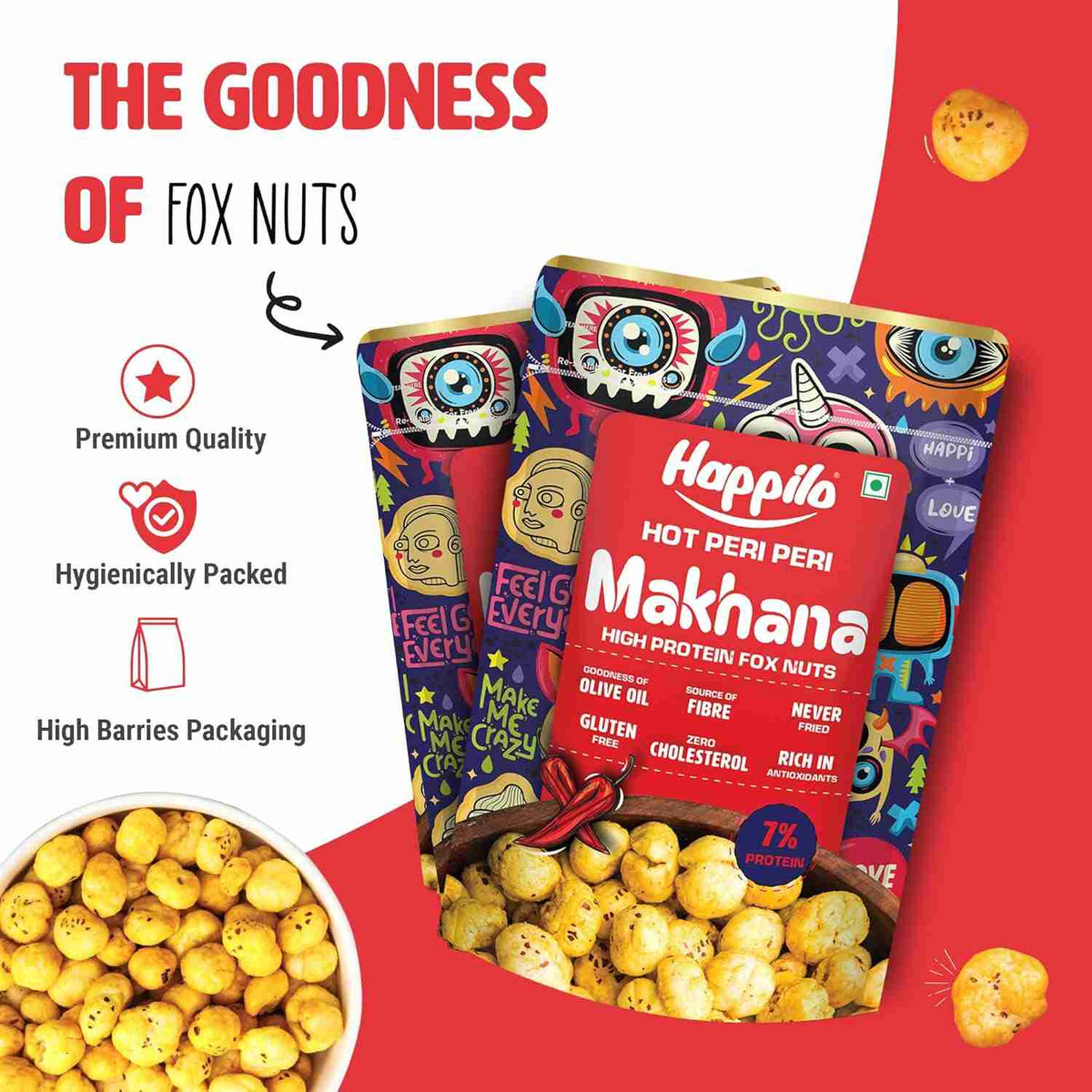 Premium Super Snack Makhana Hot Peri Peri (Happilo, Bengaluru)