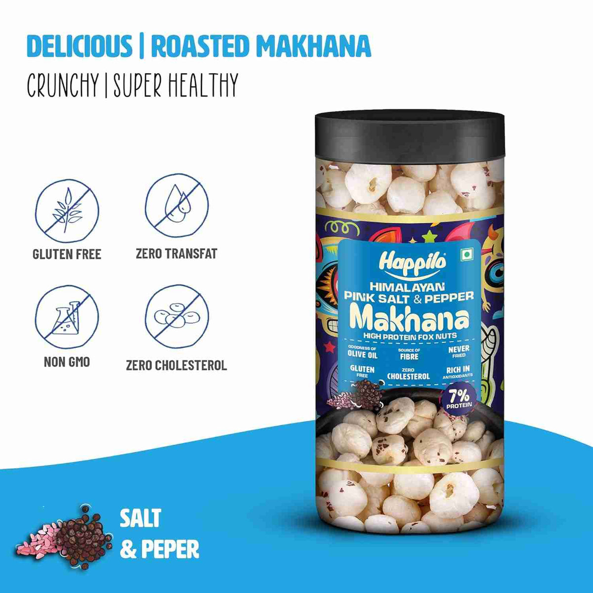 Premium Makhana Himalayan Pink Salt & Pepper Jar (Happilo, Bengaluru)