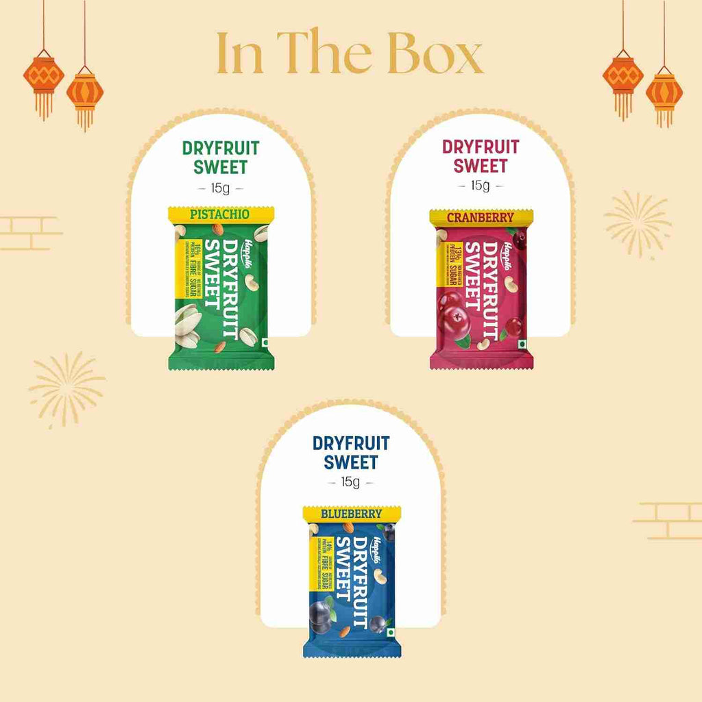 Happilo Dhamaka Diwali Gift Box (Happilo, Bengaluru) - in the box: dryfruit sweets pistachio, cranberry and blueberry