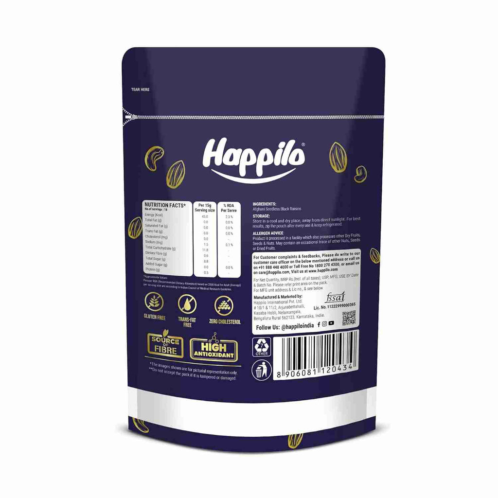 Premium Afghani Seedless Black Raisins (Happilo, Bengaluru)