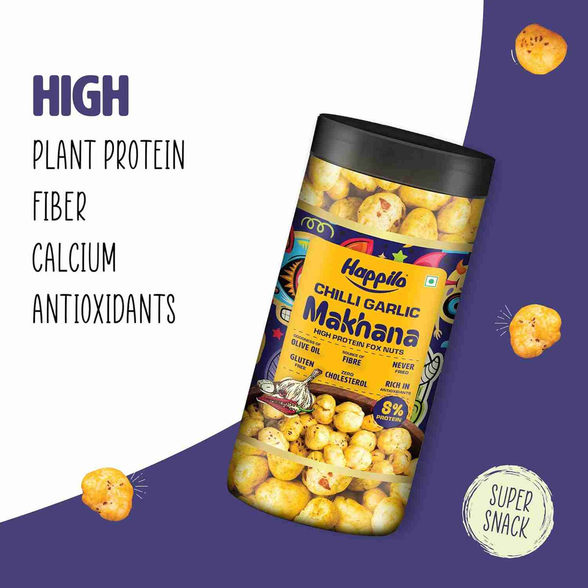 Premium Makhana Chilli Garlic Jar (Happilo, Bengaluru)