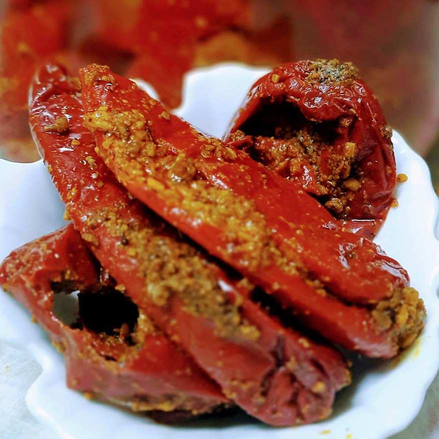 Stuffed Red Chillies Pickle (Roopak, Delhi)