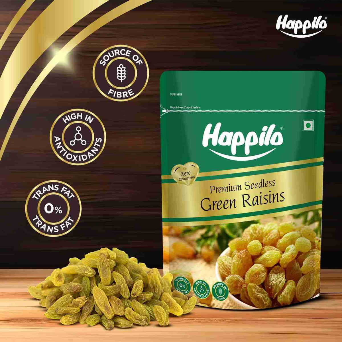 Premium Seedless Green Raisins (Happilo, Bengaluru)